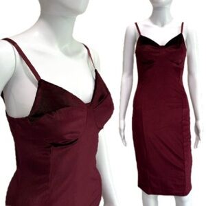 Bebe Corset Bustier Stretch Velvet Slipdress Size Small Burgundy Midi Dress Y2K